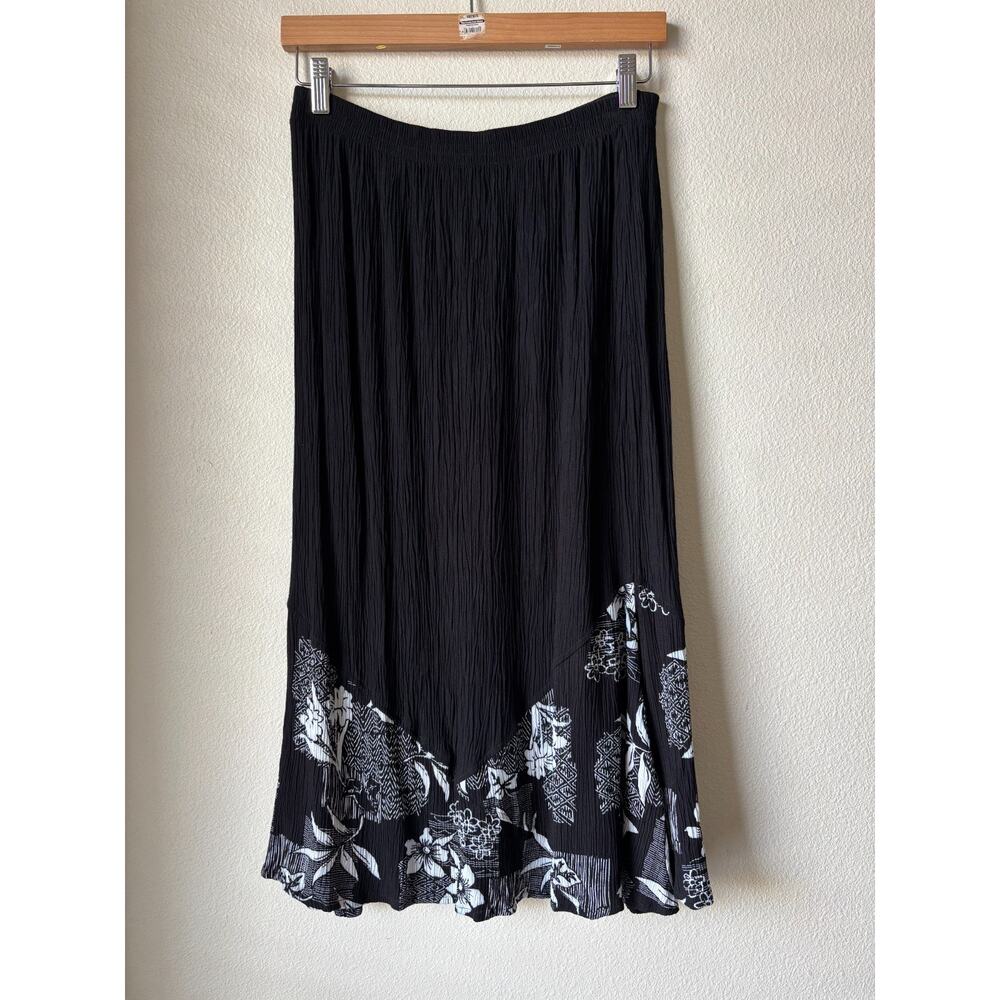 VTG Paradiso Tropical Black & White Skirt Women's Large Floral Vacation Boho - Picture 2 of 4